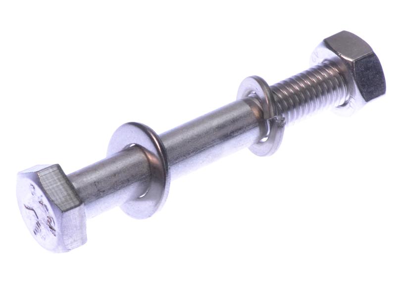 Achterbrug - boutset RVS 75mm, 4-delig voor schokbreker bevestiging onderzijde linkerkant / kettingzijde. Ook voor rechterkant indien geen duopassagierssteunen gemonteerd worden.