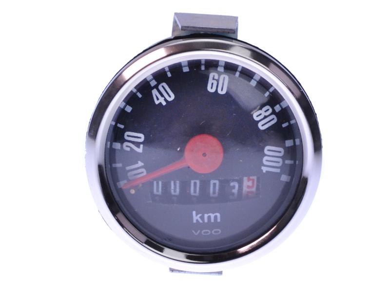 Kilometerteller economy 0-100km/h inbouw diameter 48mm, zwarte wijzerplaat