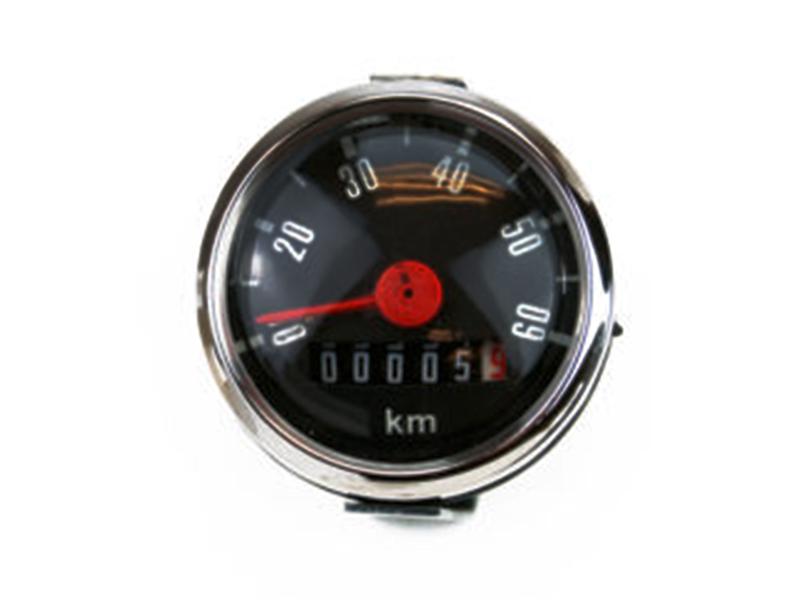 Kilometerteller economy 0-60km/h inbouw diameter 48mm, zwarte wijzerplaat