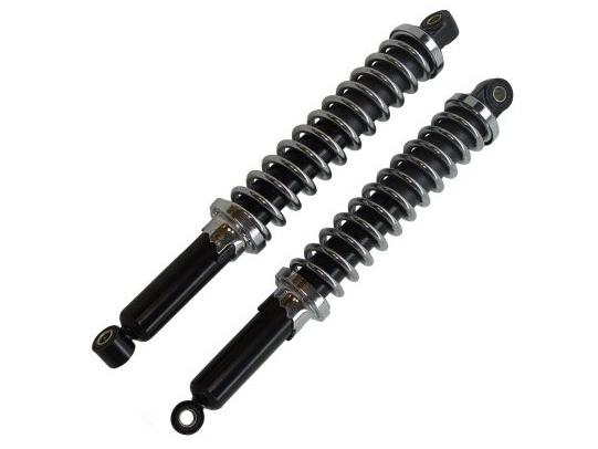 Achterschokbreker (set) zwart met chroom veer. mooi+topkwaliteit+duurzaam in 5 standen verstelbaar geschikt voor alle types 50cc Kreidler florett.
