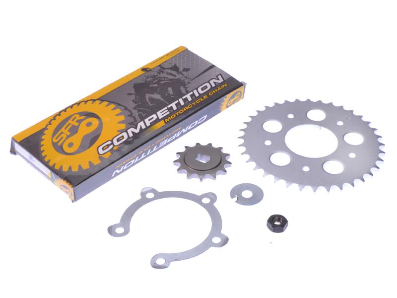 Tandwielset compleet voor Kreidler RS of TM. 6-delig (67 94 05e, 67 02 05, 15 60 13m, 15 60 11, 27 00 99 en 15 60 10) Tandwielverhouding 13-36